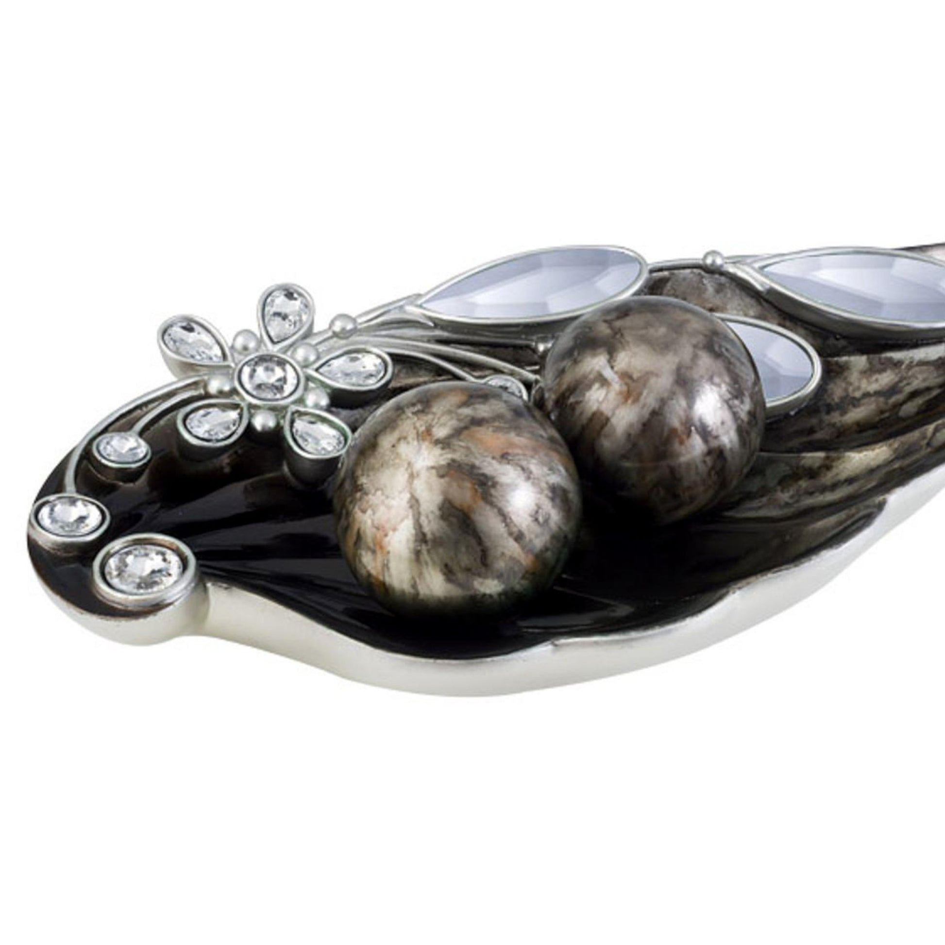 21.25" Long Polyresin Decorative Bowl "Balleria" W Black Finish And Gold Design Black Polyresin