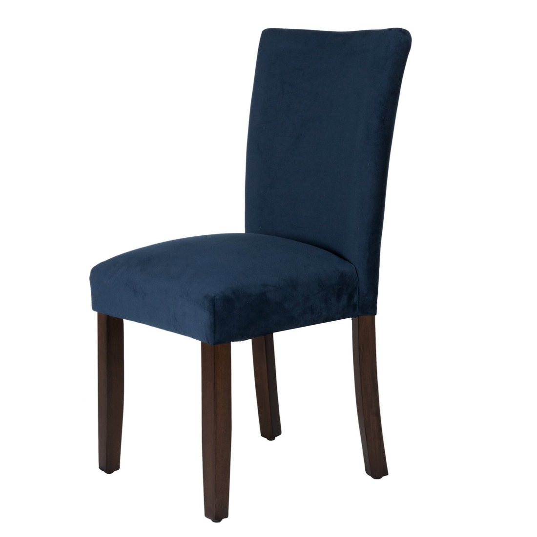 Velvet Upholstered Parsons Dining Chair With Wooden Legs, Navy Blue And Brown, Set Of Two Blue Brown Wood Fabric