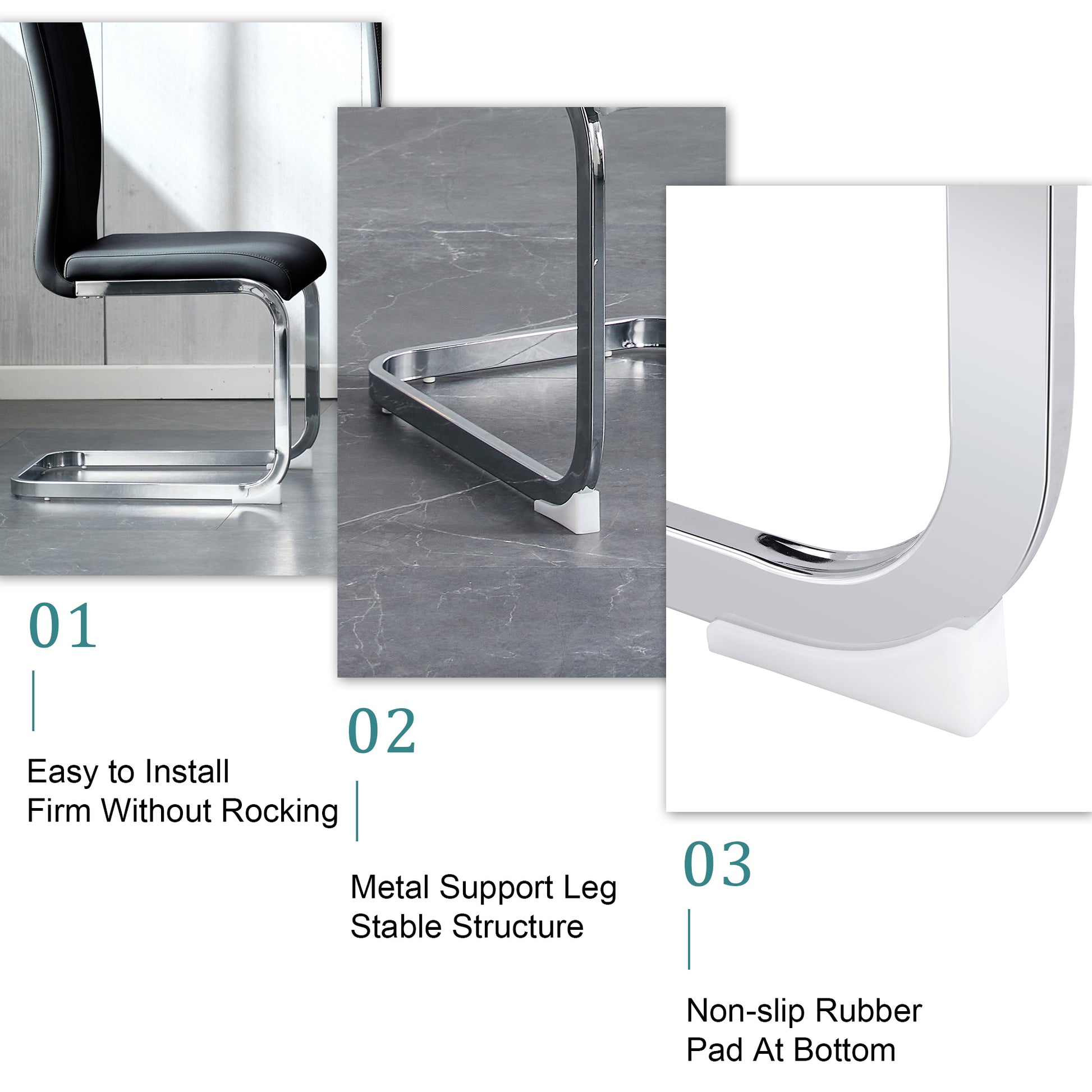 Table And Chair Set. Large Modern Rectangular Table With Glass Top And Silver Metal Legs. Furnished With Soft And Comfortable Pu Chairs With Faux Leather Upholstered Seats And Silver Metal Legs. Black Silver Seats 8 Glass Metal