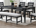 Black Color 6Pc Dining Set Table And 4X Side Chairs 1X Bench Upholstered Fabric Cushion Seats Solid Wood Dining Room Furniture Wood Dining Room Solid Wood Rubberwood Rectangular Dining Table With Chair And Bench Upholstered Chair Wood Black Ladder Back