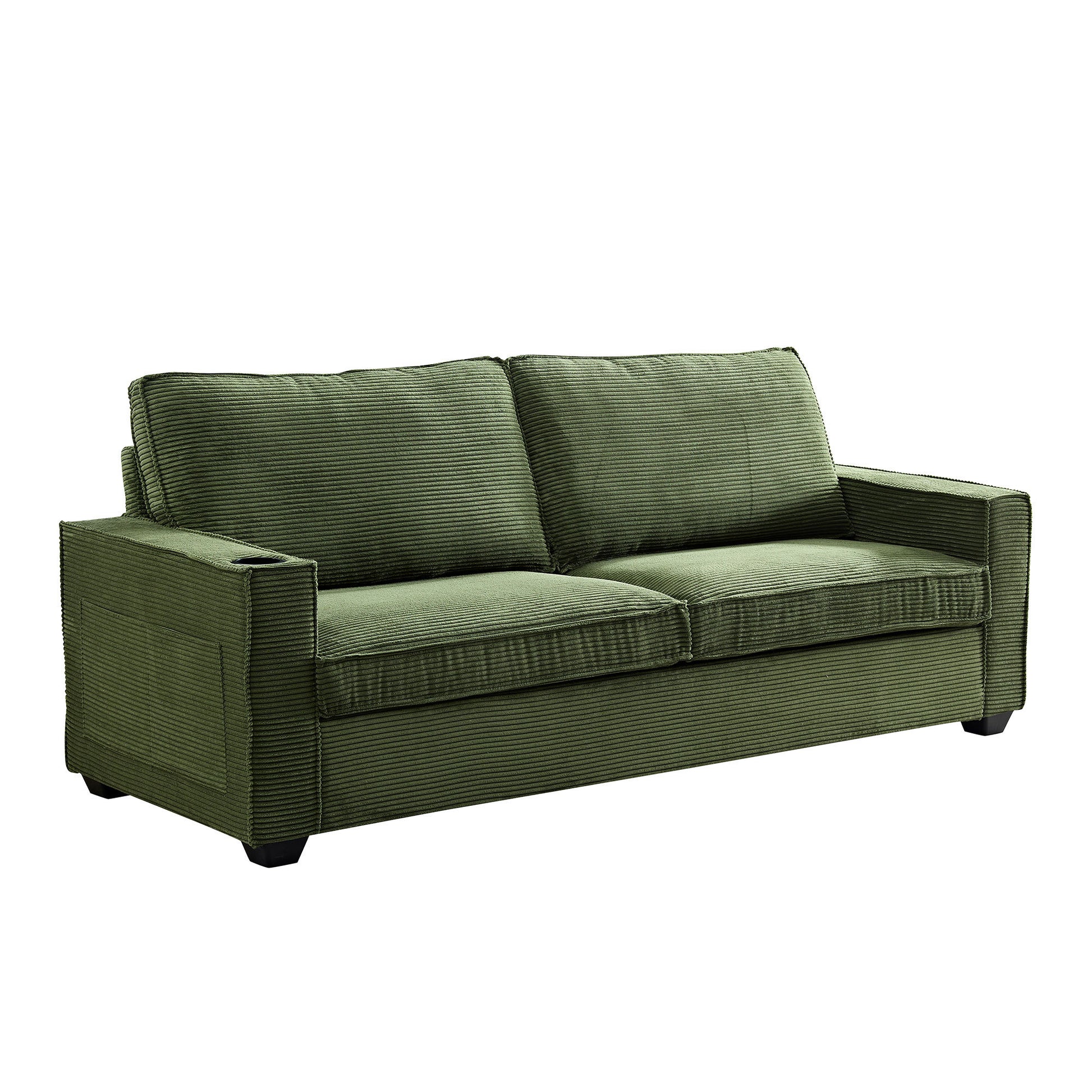 Corduroy Sofa, 87.4 Inch Modern Design Sofa With Cup Holder And Storage Bags, Deep Seat Sofa Couch,Comfy Couch For Living Room,Apartment,Green Green Corduroy 3 Seat