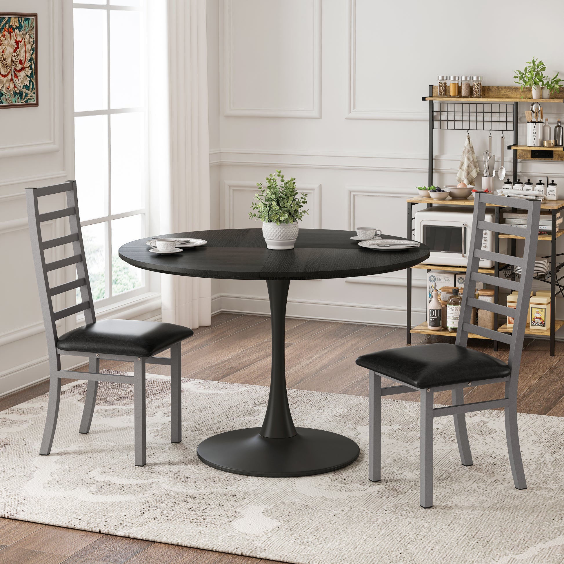 Metal Dining Chairs Set Of 2, Steel Legs And Pu Leather Seats, High Back Armless Dining Chairs, For Kitchen, Living Room, Grey Grey Steel