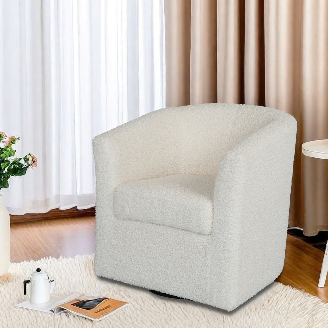 Teddy Velvet Swivel Chair, White, No Installation Required White Teddy