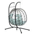 2 Persons Egg Chair With Stand Indoor Outdoor Swing Chair Patio Wicker Hanging Egg Chair Hanging Basket Chair With Stand For Bedroom Living Room Balcony Gray Steel
