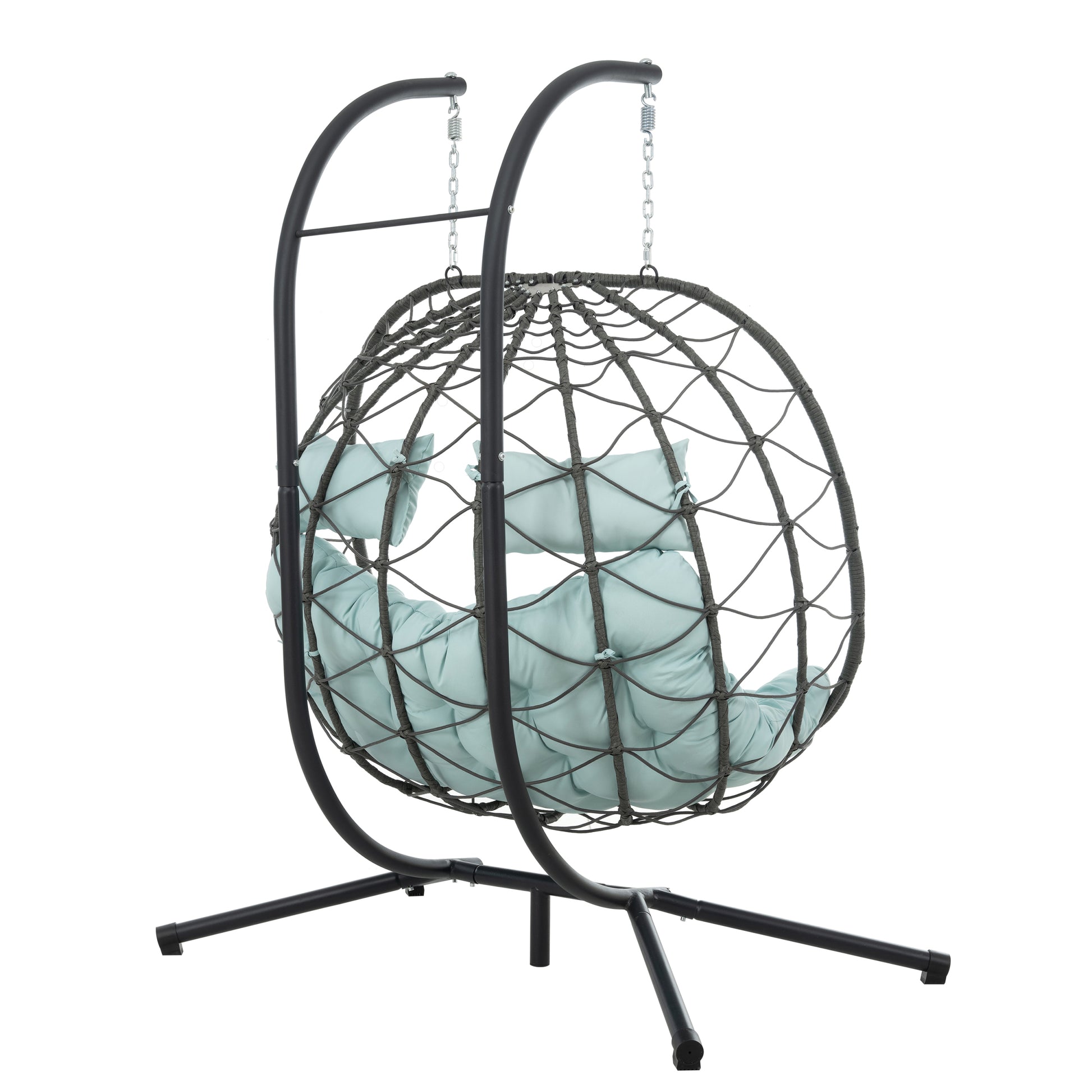 2 Persons Egg Chair With Stand Indoor Outdoor Swing Chair Patio Wicker Hanging Egg Chair Hanging Basket Chair With Stand For Bedroom Living Room Balcony Gray Steel