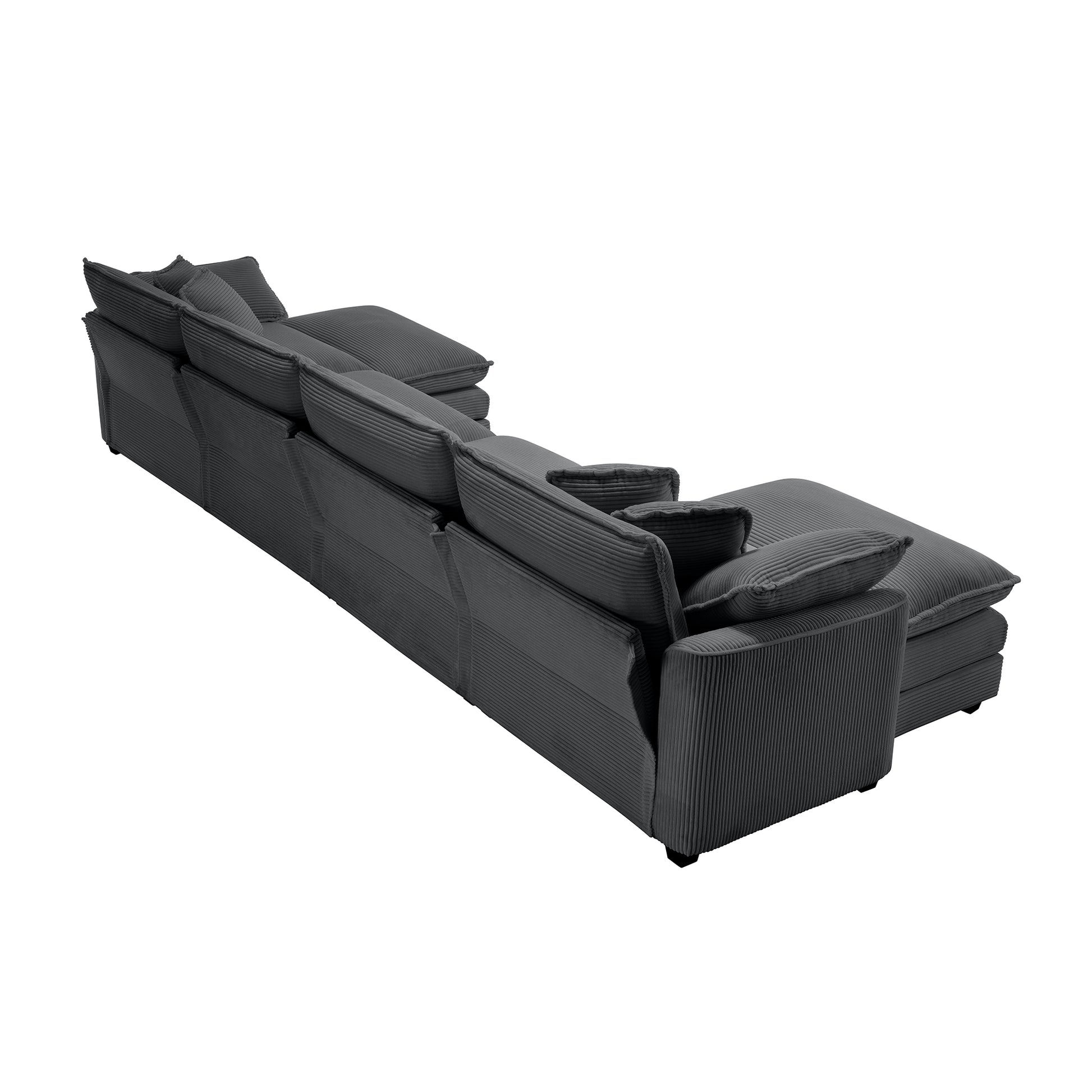 Corduroy Sofamodern Upholstered 4 Seater With 3 Footstools Corduroy Fabric Sofaoffice Living Room Apartment Comfortable Sofa, Easy To Assemble With 2 Arm Pillows And 4 Throw Pillows Grey Corduroy 4 Seat