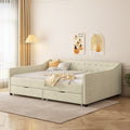 Full Size Daybed With Drawers Upholstered Tufted Sofa Bed, With Button On Back And Piping On Waved Shape Arms Beige Full Beige Wood Fabric