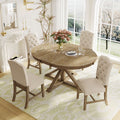 Functional Furniture Retro Style Dining Table Set With Extendable Table And 4 Upholstered Chairs For Dining Room And Living Room Natural Wood Wash Natural Wood Wash Solid Wood