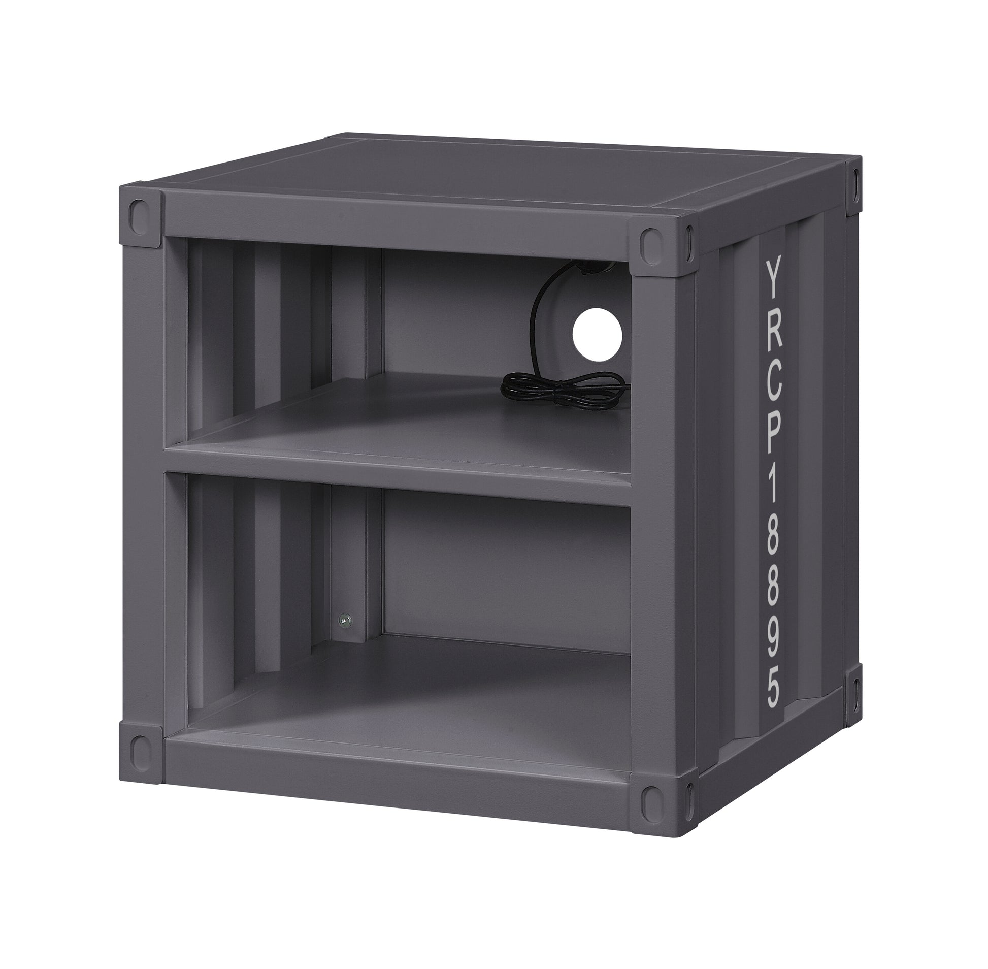 Gunmetal Nightstand With Open Shelf Gunmetal Bedroom Rectangle Contemporary,Industrial Shelf Metal