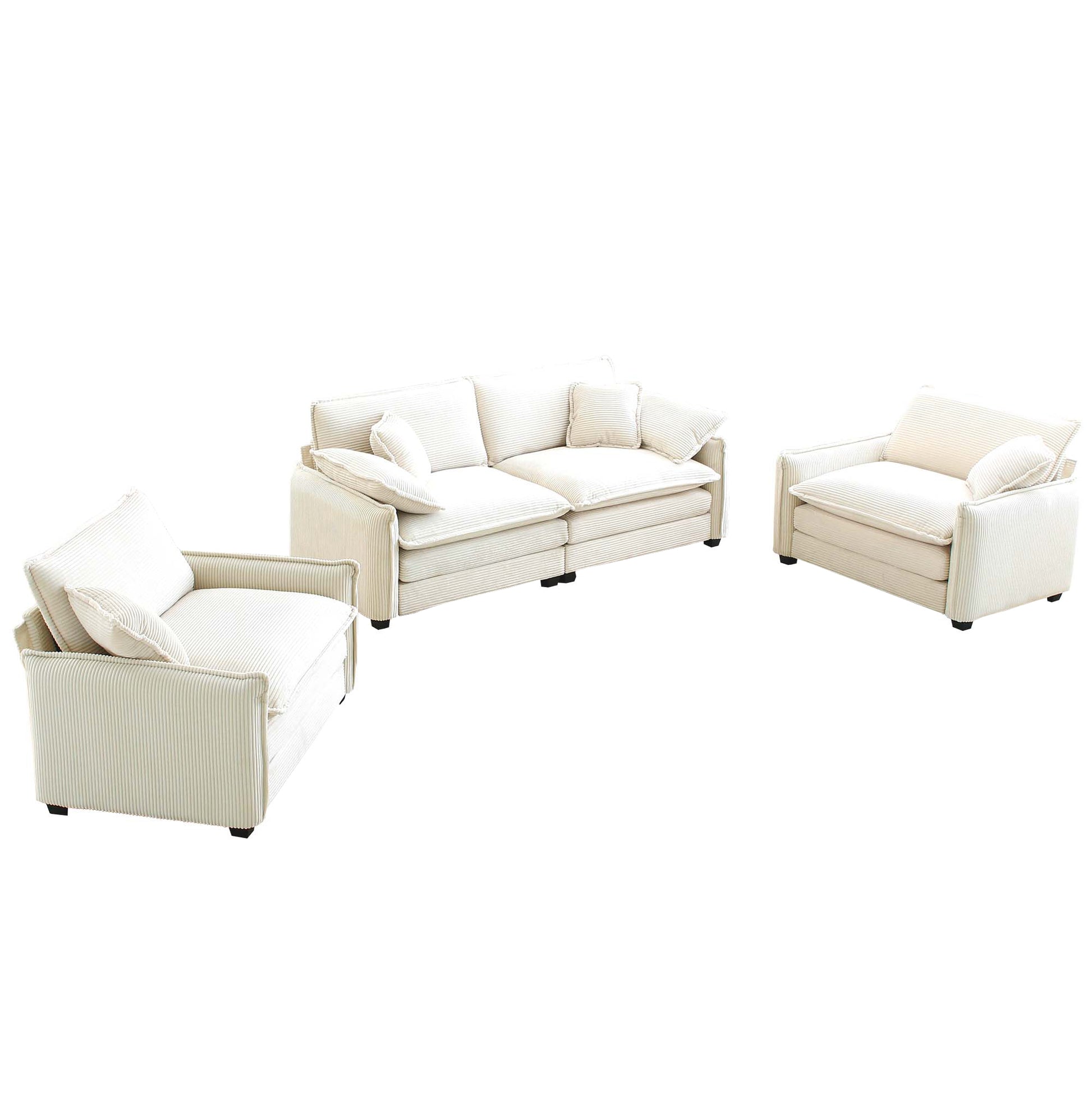 Luxurious And Sophisticated Sofa Set With Soft Cushions And Pillows, Sofa Set For Living Rooms And Clubs As Well As Home Theaters, Consisting Of Two Single Sofas And A 2 Seaters Sofas In Beige Cordur Beige Corduroy 4 Seat