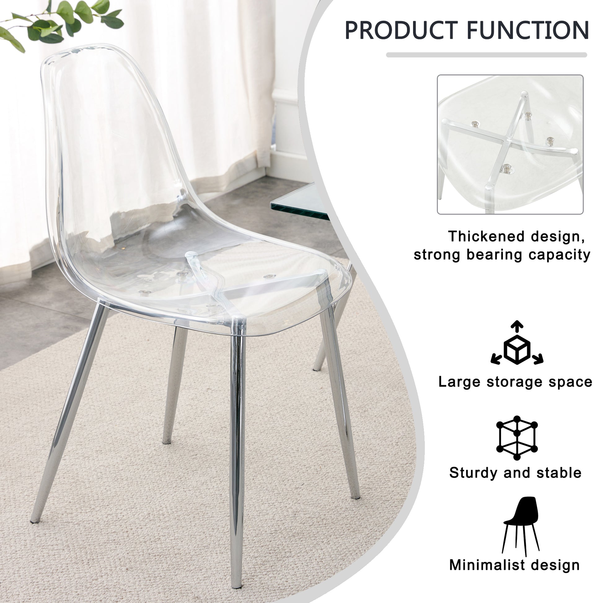 Table And Chair Set.Modern Rectangular Glass Dining Table With Tempered Glass Countertop And Silver Metal Legs, Paired With Multiple Transparent High Quality Pet Dining Chairs With Silver Legs. Silver Seats 8 Tempered Glass