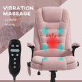Homcom 6 Point Vibrating Massage Office Chair With Heat, Velvet High Back Executive Office Chair With Reclining Backrest, Padded Armrests And Remote, Pink Pink Polyester