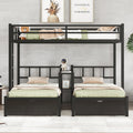 Full Xl Over Twin & Twin Triple Bunk Bed With Drawers, Multi Functional Metal Frame Bed With Desks And Shelves In The Middle, Black Full Xl Black Metal