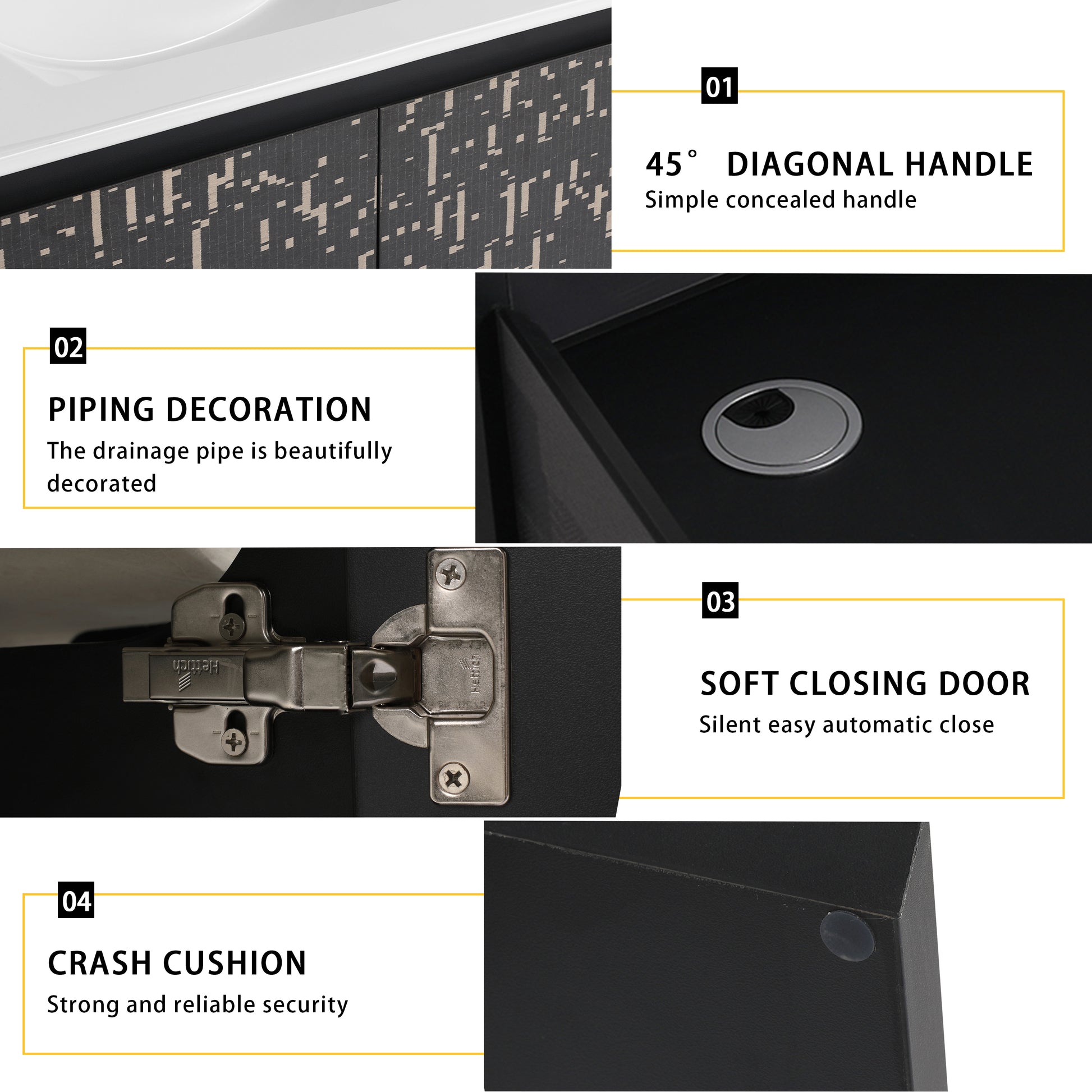 30'' Floating Wall Mounted Bathroom Vanity With Ceramics Sink & Soft Close Cabinet Door, Kd Package Black Bathroom Modern Plywood