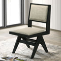 Contemporary Black Color 2Pc Dining Side Chairs Light Gray Fabric Upholstered Chairs Arms Dining Room Rubberwood Black Dining Room Contemporary Dining Chairs Rubberwood Solid Back Set Of 2