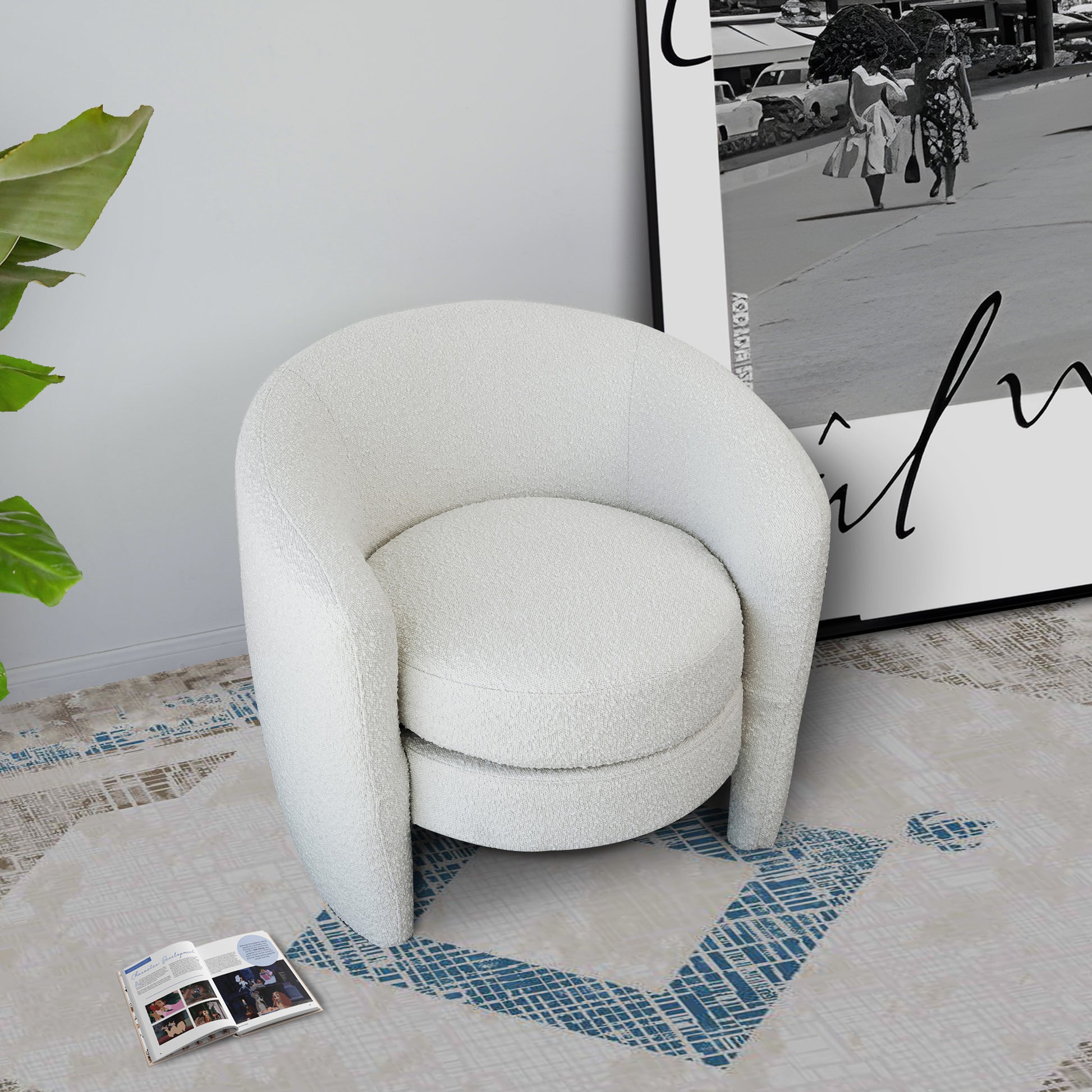Avalon White Boucle Lounge Chair White Mid Century Modern Foam Boucle