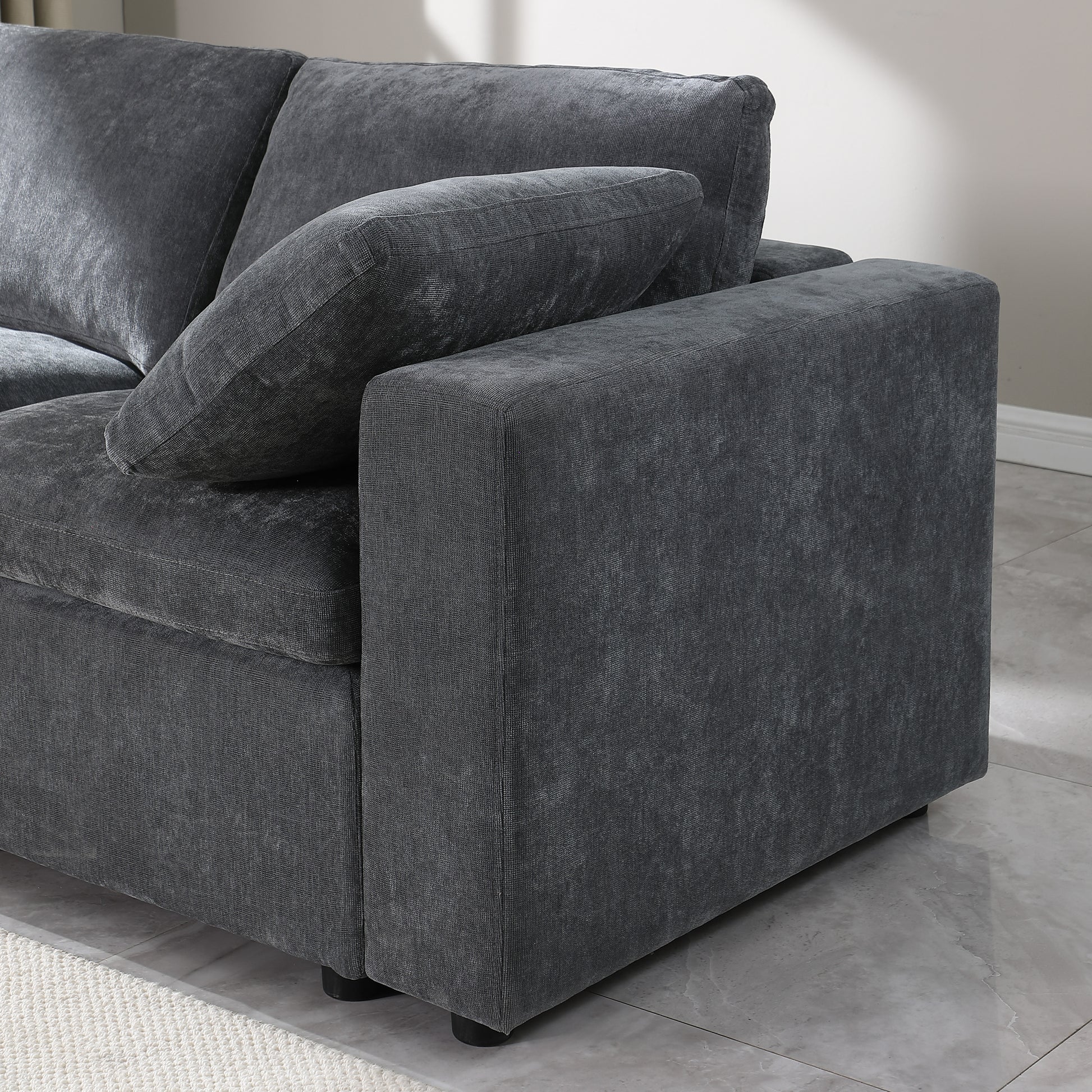 Modular Sectional Sofa, Convertible Sofa Couch, Modular Sectionals With Ottomans, 4Seat Sofa Couch With Reversible Chaise For Living Room. Chenille Grey Grey Fabric 4 Seat