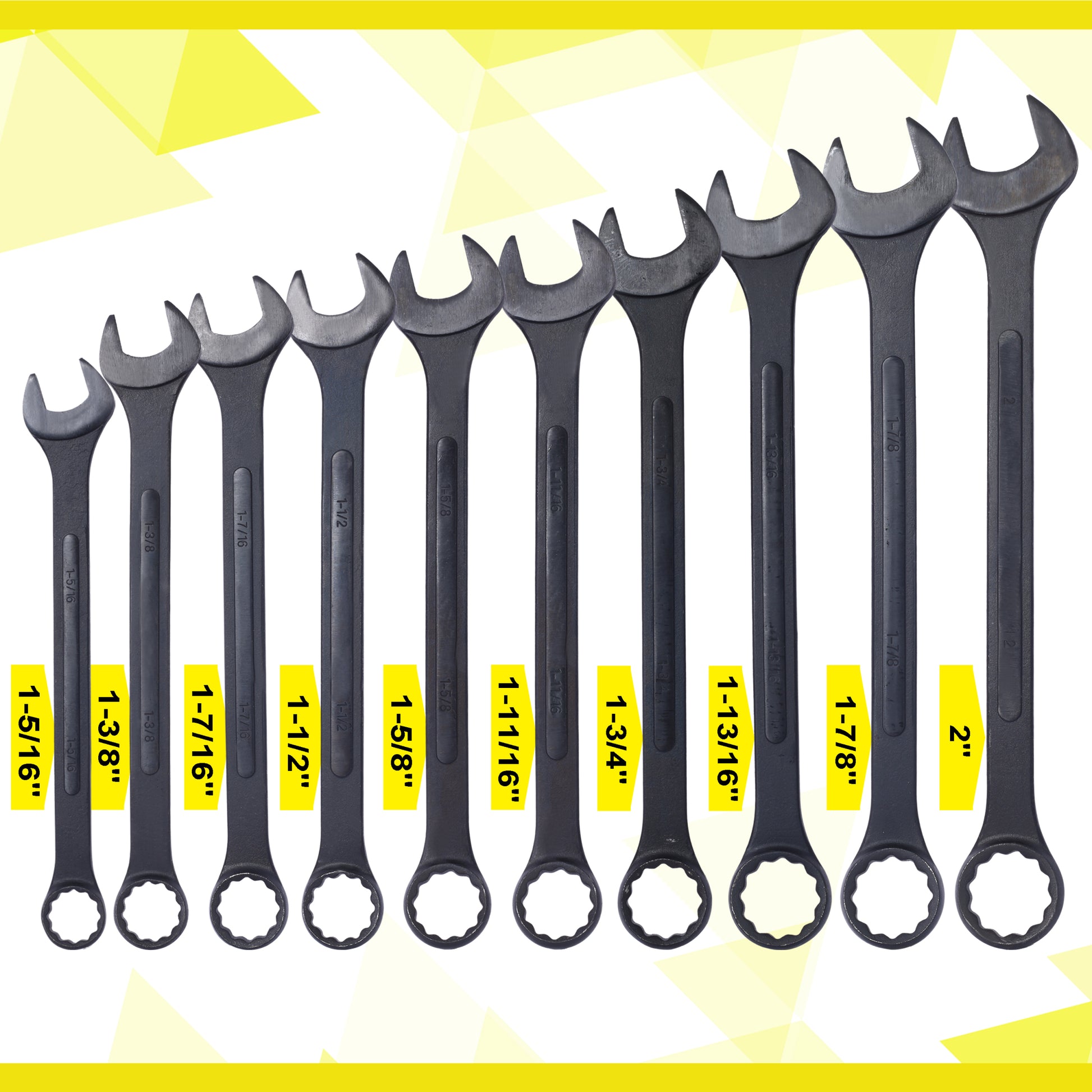 Sae Jumbo Combination Wrench Set Extra Large,10 Pc Sae Black Oxide Jumbo Combo Wrench Set 1 5 16" 2" With Pouch Black Carbon Steel