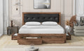 Queen Size Wood Platform Bed With Upholstered Headboard And 4 Drawers Box Spring Not Required Queen Walnut Wood Bedroom Bed Frame Faux Leather Solid Wood Mdf