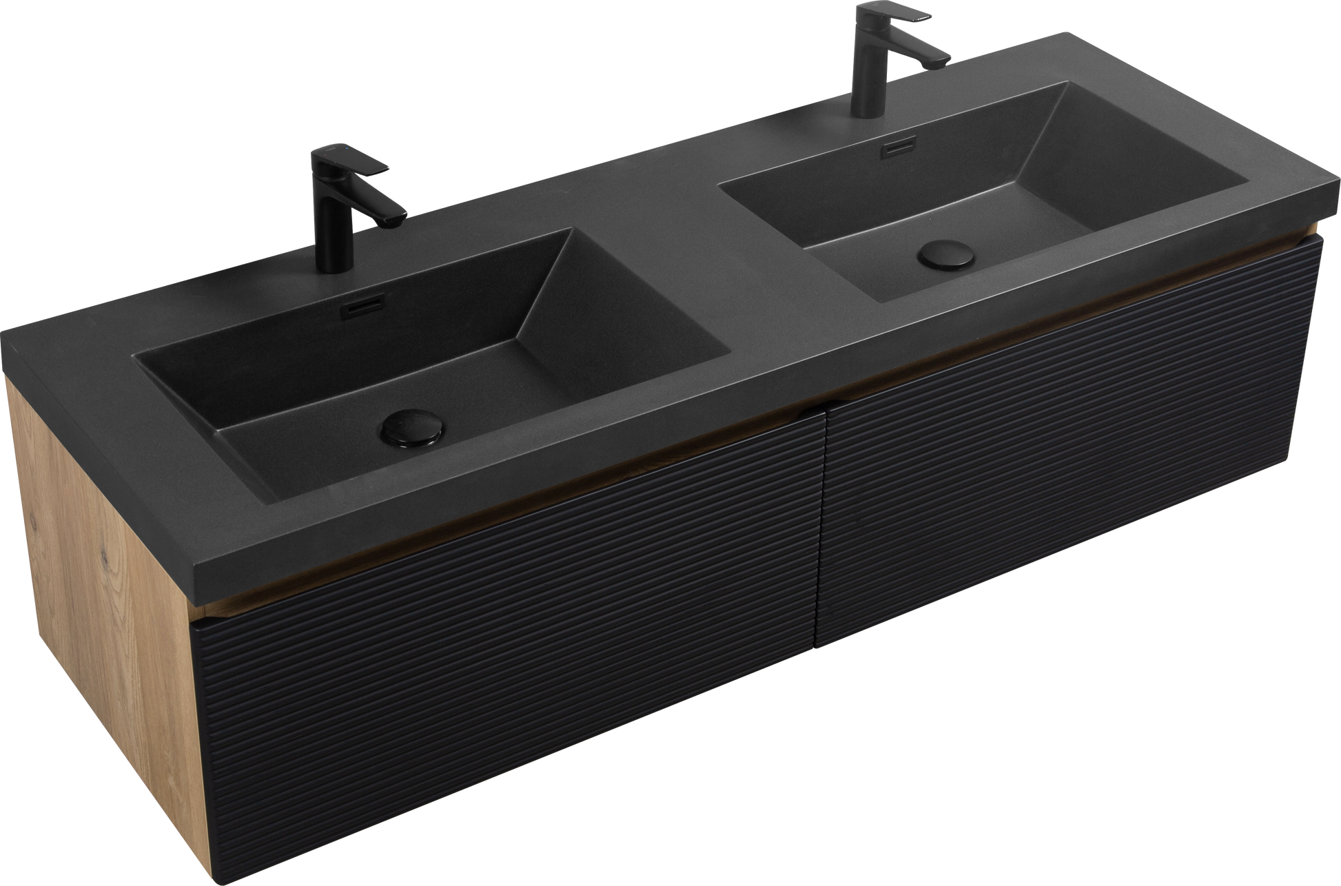 60" Floating Bathroom Vanity With Two Sinks, Modern Wall Mounted Bathroom Storage Vanity Cabinet With Countertop And Soft Close Drawers, Ink Black Cruis 60 Black Wood