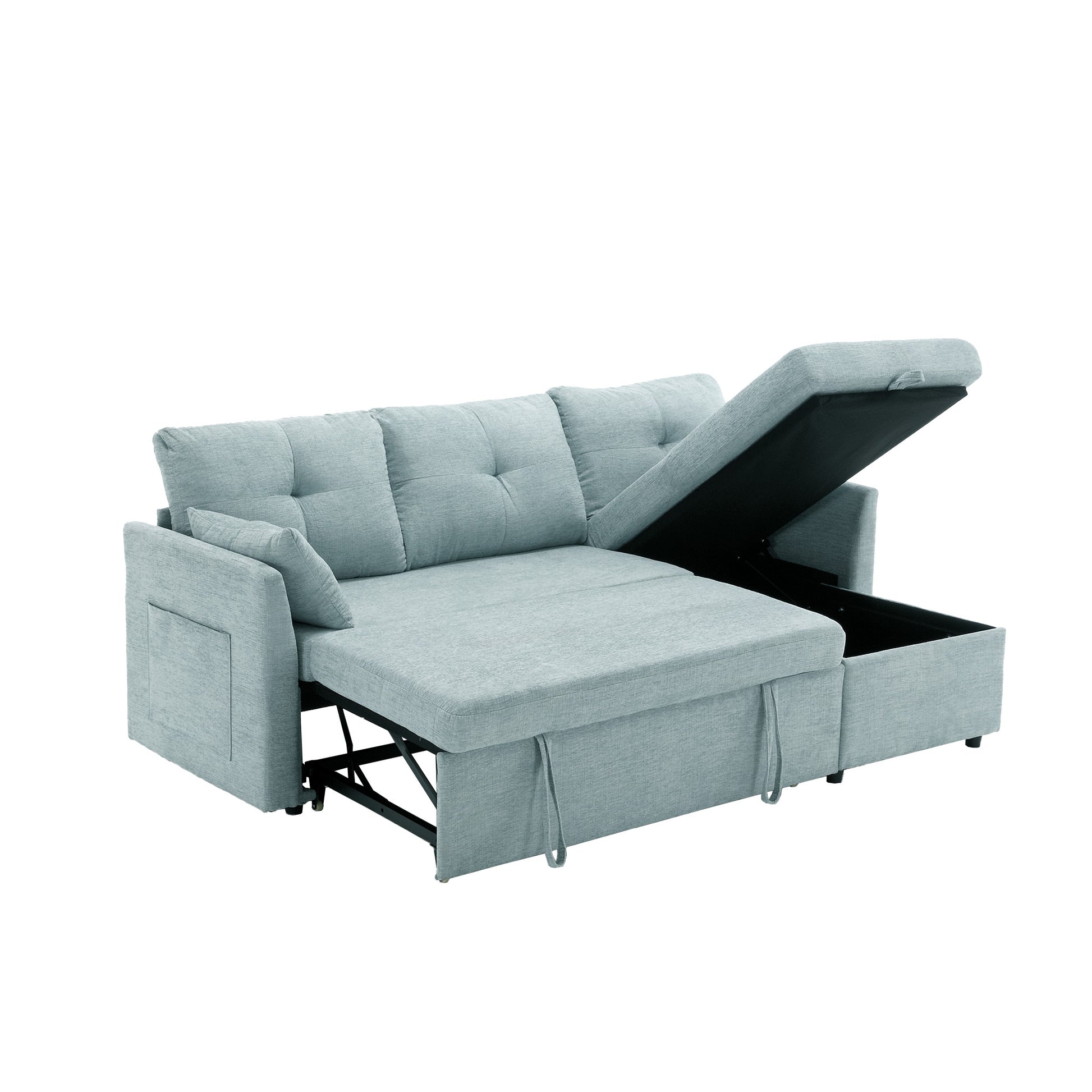 United We Win Furniture, Modular L Shaped Sofa, Modular Long Sofa With Reversible Chaise Lounge, Sofa Bed, Sleeper Sofa, Modular Sofa Combination With Storage Seats. Mint Green Chenille 3 Seat