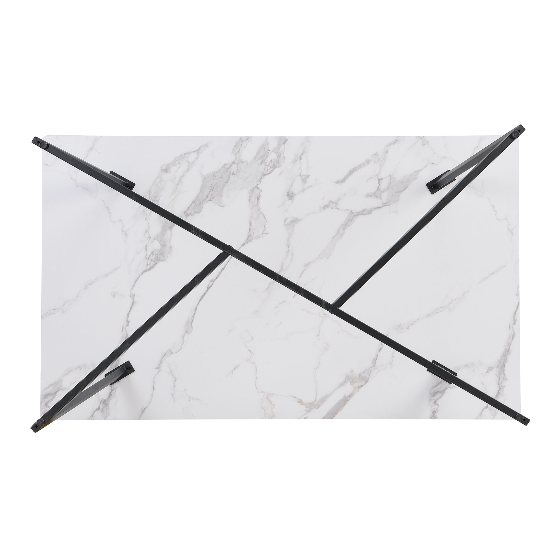 Modern Faux Marble 6 Piece Dining Table Set,60Inch Metal Kitchen Table Set With Upholstered Dining Chairs And Bench, Black Metal Dining Room Bench Seating Rectangular Dining Table With Chair And Bench Metal Wood Black Seats 6 60 Inches Farmhouse Trestle