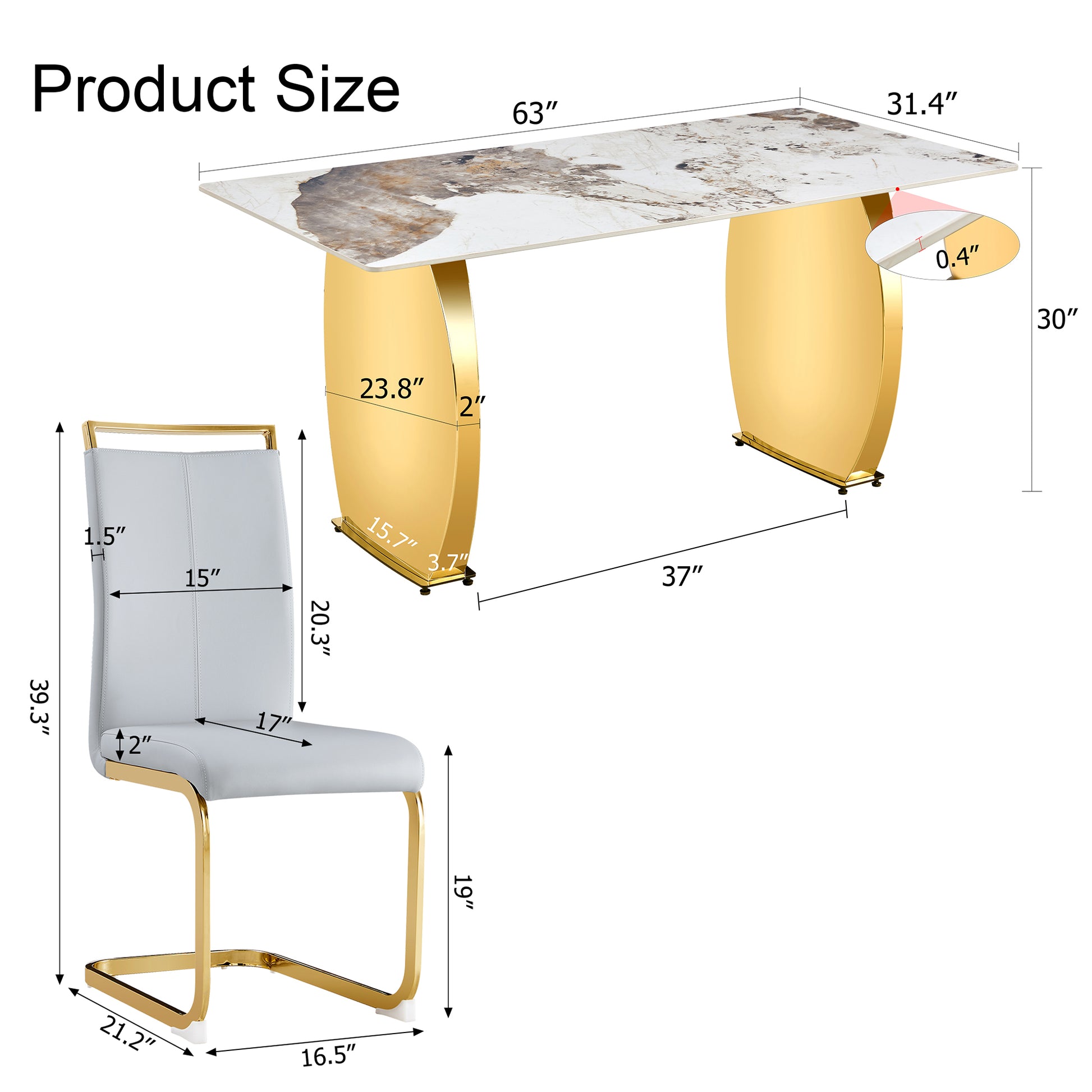 Table And Chair Set, Rock Plate Table Top, Gold Metal Table Legs, Stable And Beautiful, Suitable For Most Home Styles. Modern Simple Dining Table, Comfortable Seating. Grey Gold Seats 4 Sintered Stone