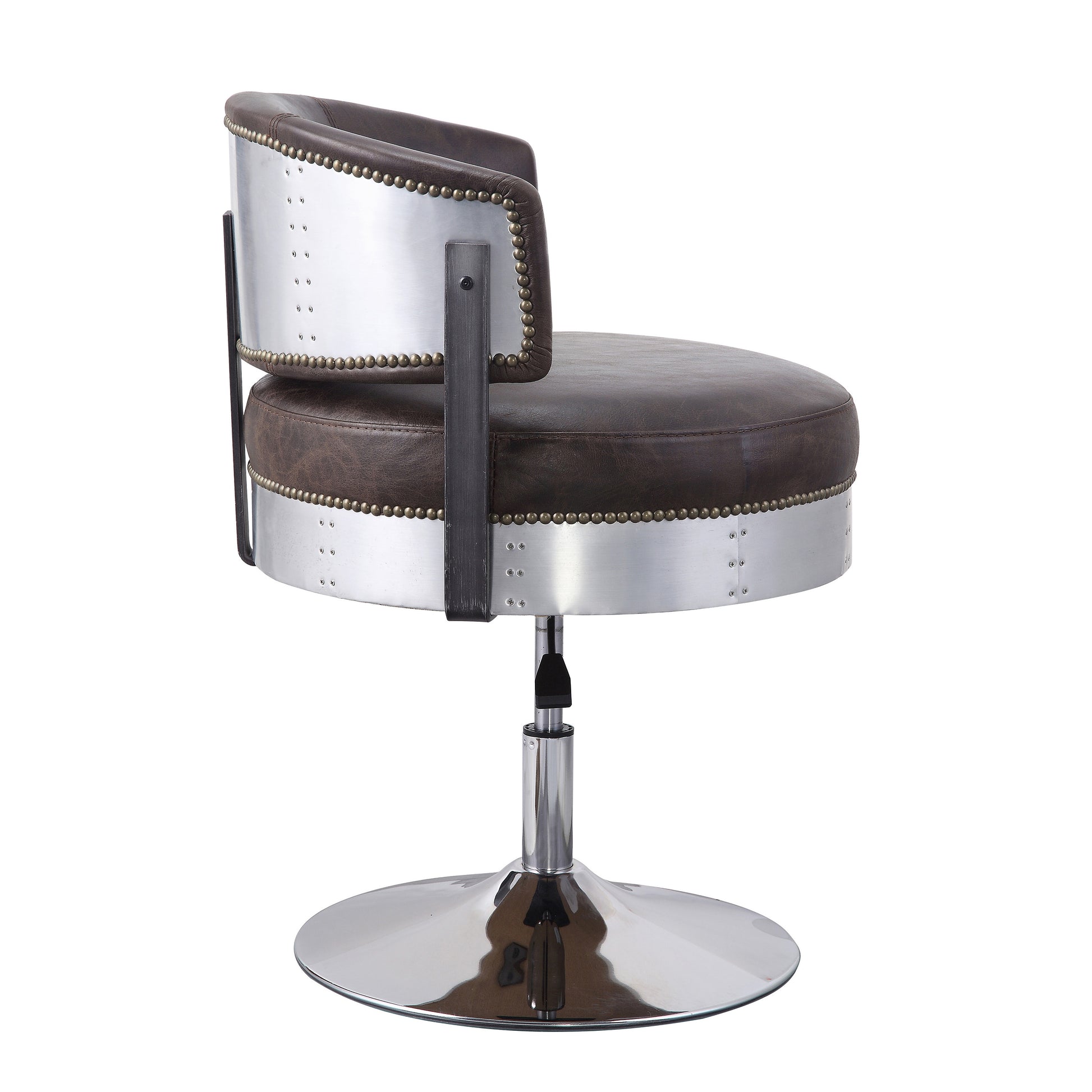 Distress Chocolate And Chrome Adjustable Swivel Stool Chocolate Primary Living Space Modern Leather