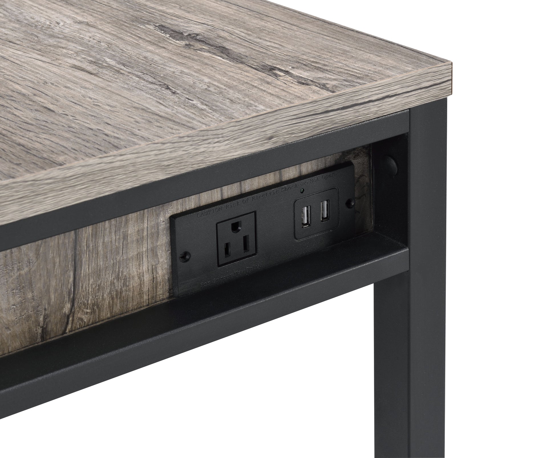 Disho Light Weathered Oak & Black Finish Writing Desk W Usb Oak Synthetic Wood