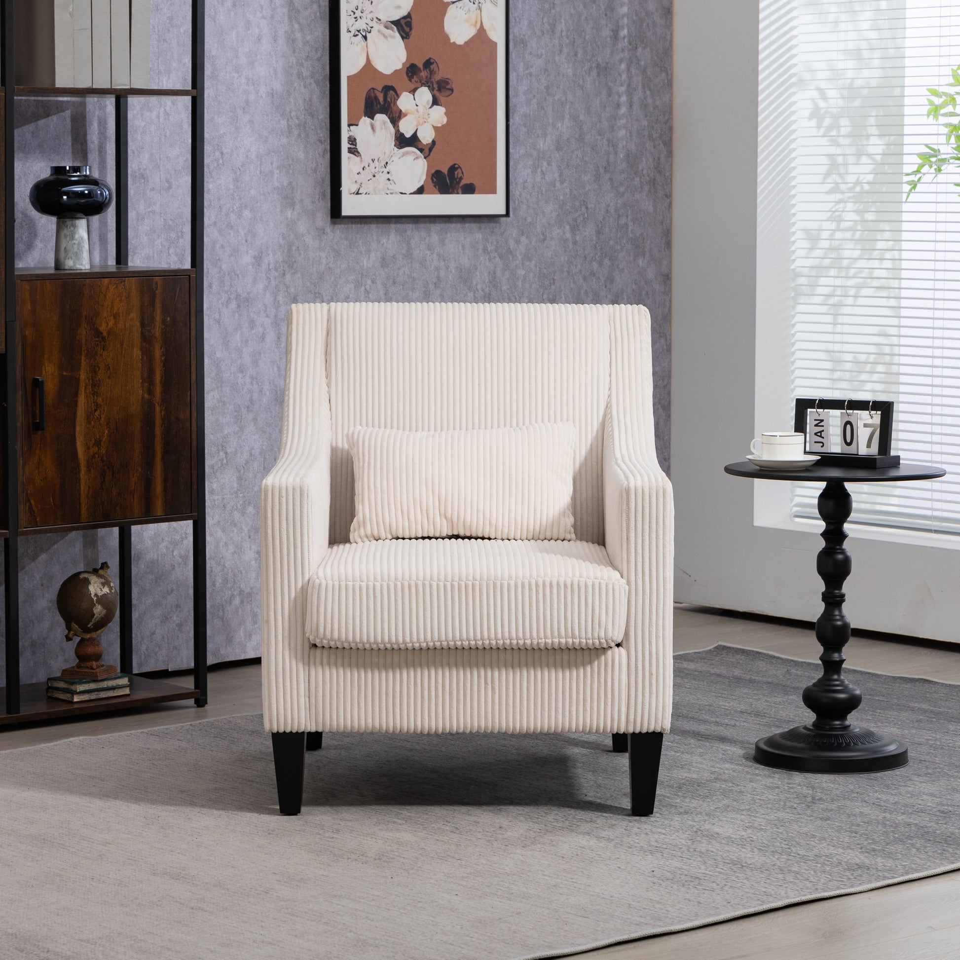 Coolmore Modern Accent Chair,Upholstered Armchair With Scooped Arms For Bedroom,Apartment,Studio,Office,Waiting Room Beige Corduroy Beige Primary Living Space Foam Corduroy