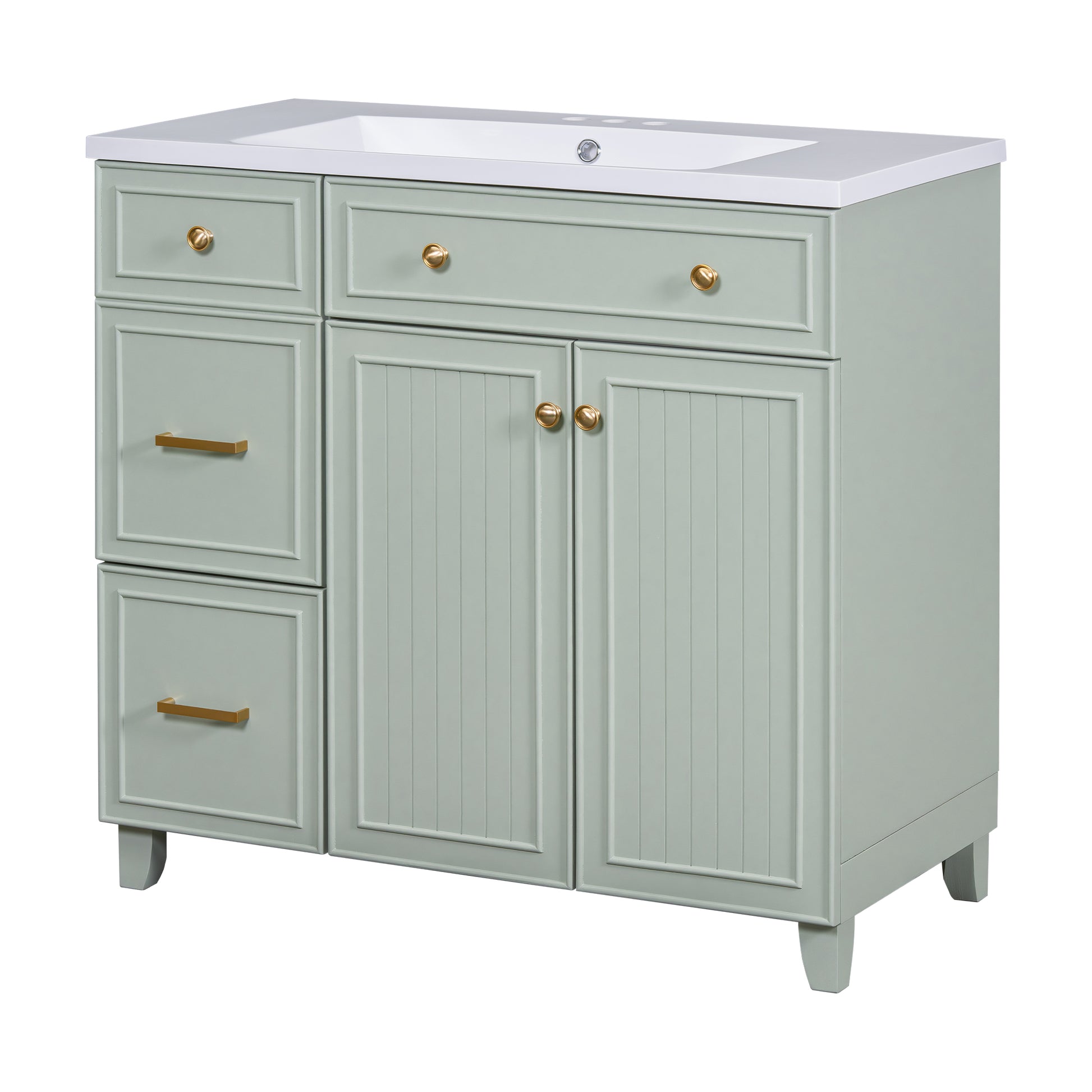 36 Inch Bathroom Vanity, Transitional Style Bathroom Cabinet With Resin Sink, Green Single Bathroom Cabinet, With 2 Drawers And 1 Adjustable Storage Shelf, 2 Soft Close Doors Green Bathroom Solid Wood Mdf Resin