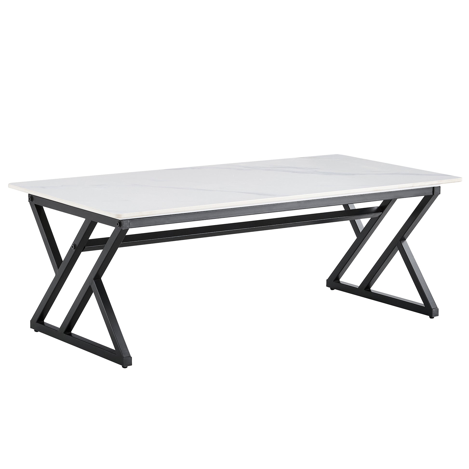 A Modern Minimalist Style White Marble Patterned Coffee Table With Black Metal Legs. Computer Desk. Game Table. Tea Table. Ct Xx White Black Sintered Stone