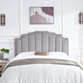 Mid Century Headboard For Queen Size Bed, Velvet Upholstered Tufted Bed Headboard With Decor, Adjustable Curved Solid Wood Head Board Vertical Channel Design Medium Grey Queen Grey Bedroom Modern Rubberwood Bed Frame Velvet Rubber Wood