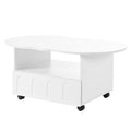 Flexible Cream Style Coffee Table With 2 Brake Wheels, Cloud Top Side Table With Drawer, Irregular Center Table With Large Storage For Living Room, White, 39.37''X 23.6'' White Particle Board