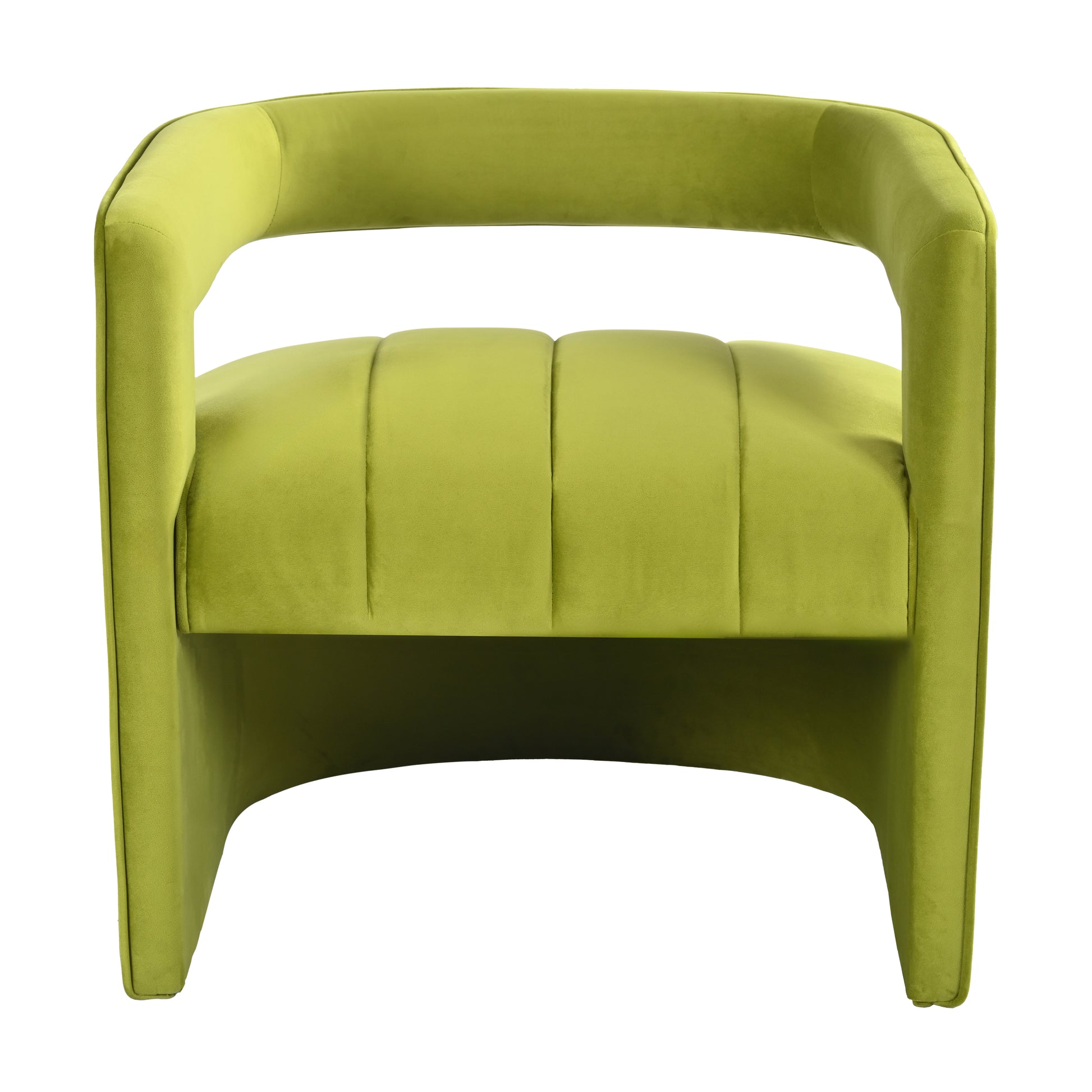 Modern Velvet Accent Chair With Ribbed Detail, Luxury Curved Fully Upholstered Accent Chair, Green No Assembly Needed Green Velvet