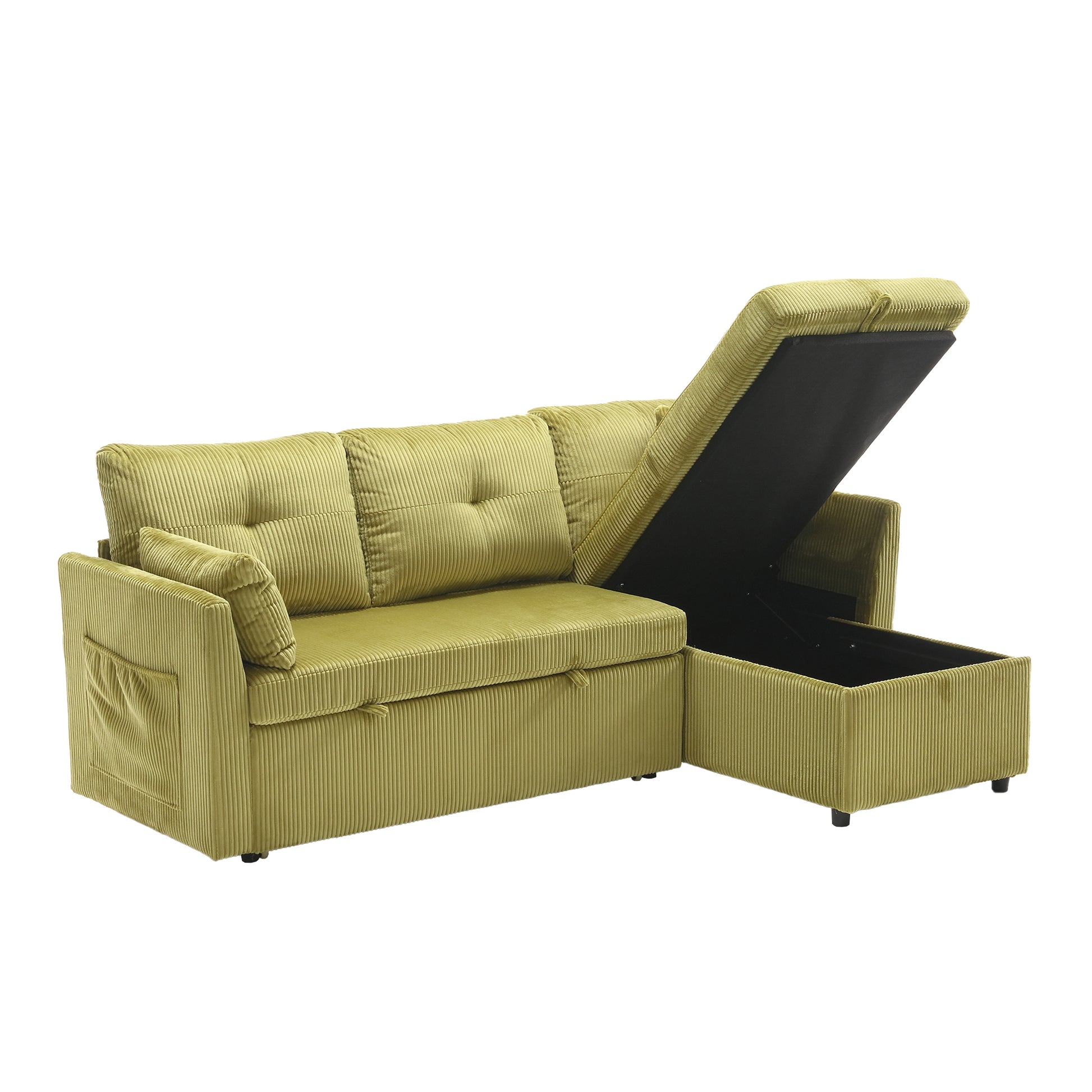 United We Win Furniture, Modular L Shaped Sofa, Modular Long Sofa With Reversible Chaise Lounge, Sofa Bed, Sleeper Sofa, Modular Sofa Combination With Storage Seats. Olive Velvet 3 Seat
