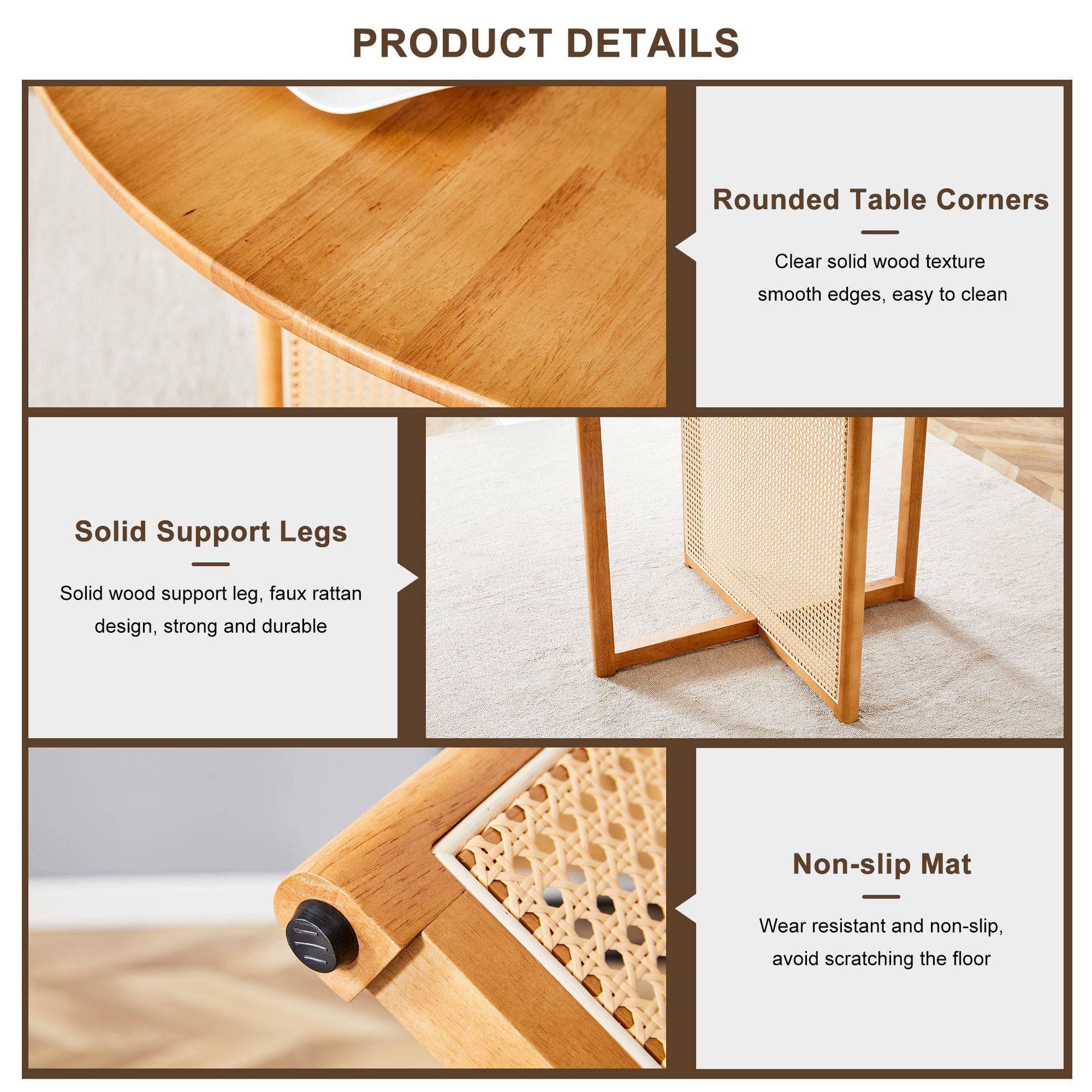 Chinese Countryside Retro Solid Wood Round Table, Simple Modern Imitation Rattan Table, Wooden Table, Desk. Suitable For Dining Room, Living Room, Office Wood Rubber Wood