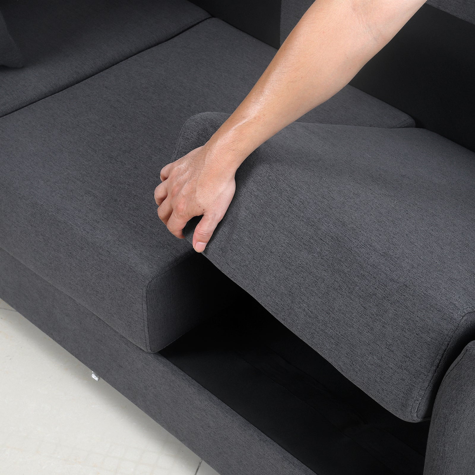 Modern Detachable Sofa 3 Seater Sofa Couches With Metal Frame For Living Room Apartment Bedroom,Linen,Dark Gray Dark Gray Linen 3 Seat