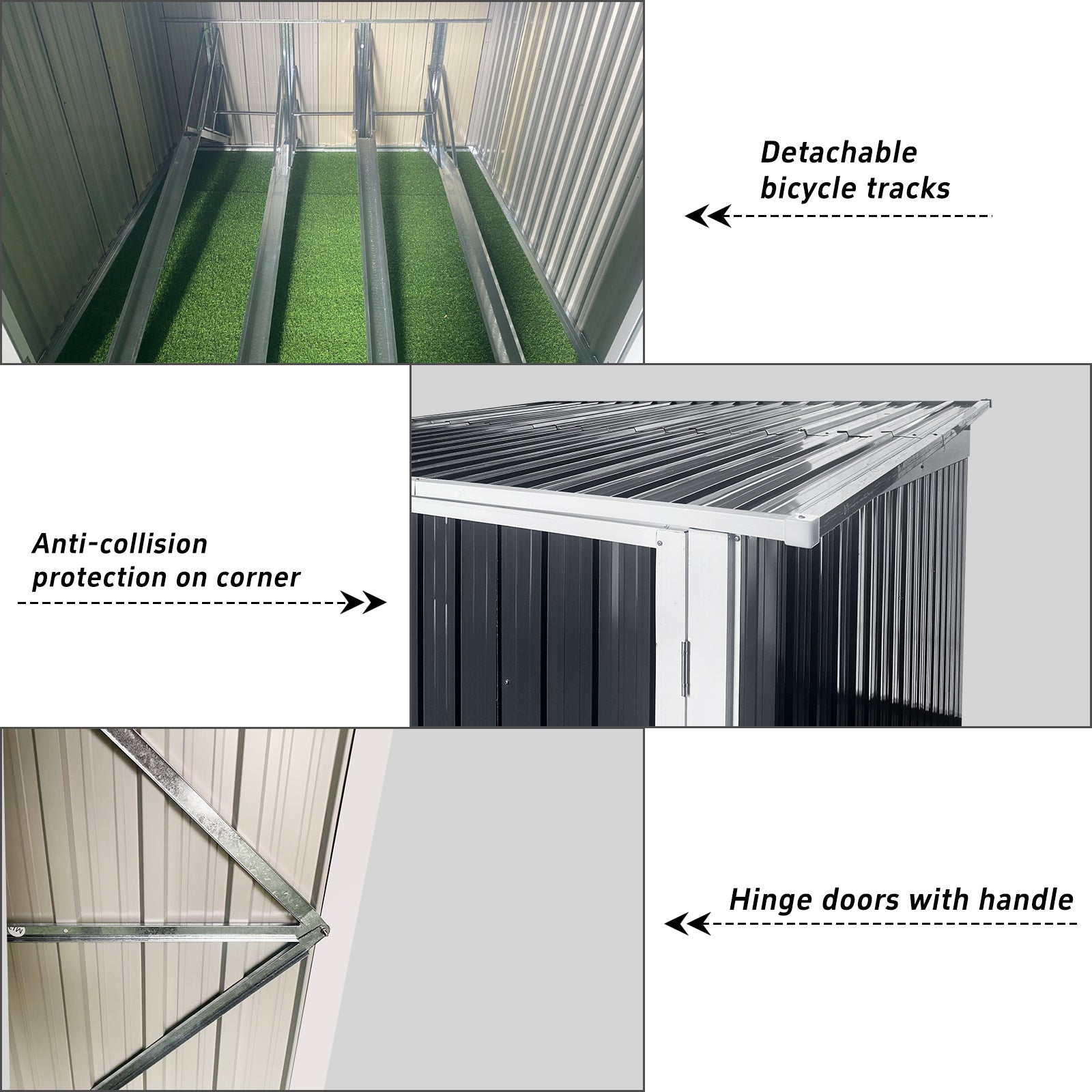 Bicycle Outdoor Steel Storage Shed ,Stores 4 Bikes,Grey Grey Ash Metal