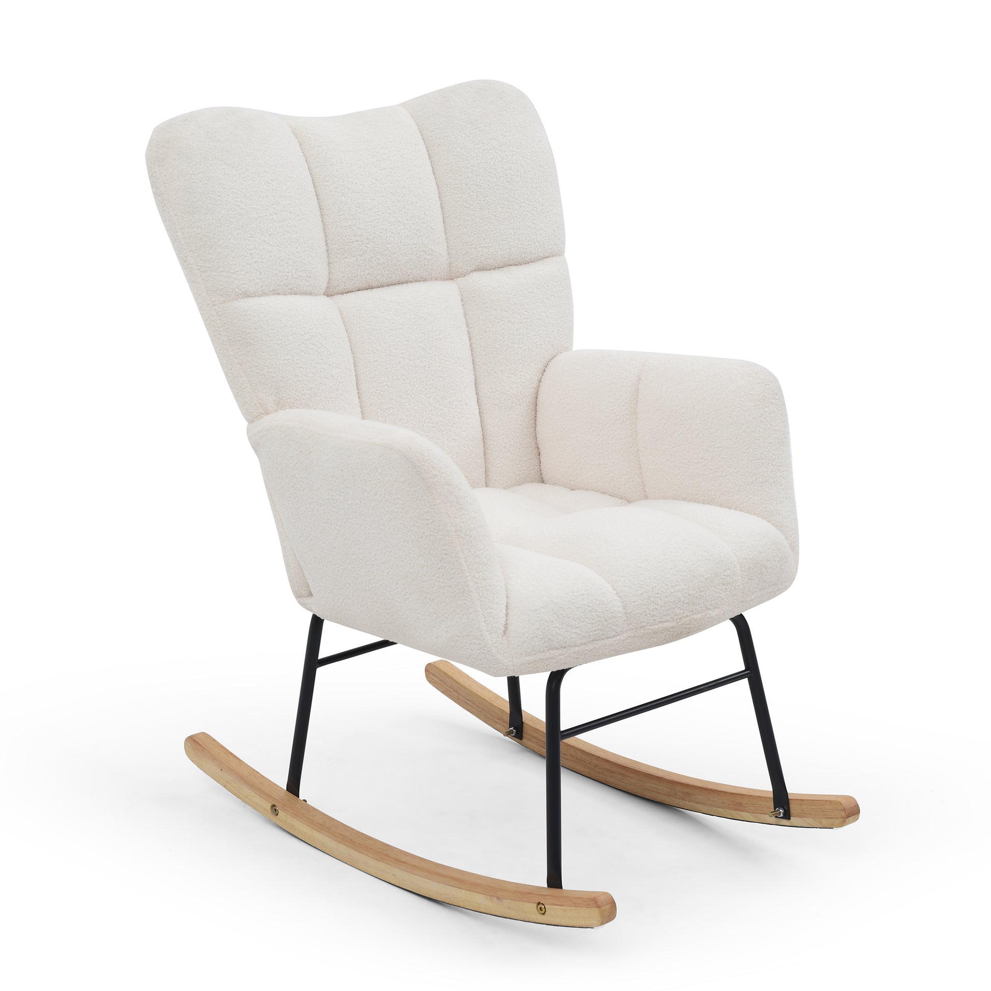 Rocking Chair Teddy Upholstered Glider Rocker Rocking Accent Chair Padded Seat With High Backrest Armchair Comfy Side Chair For Living Room Bedroom Offices Beige Beige Polyester