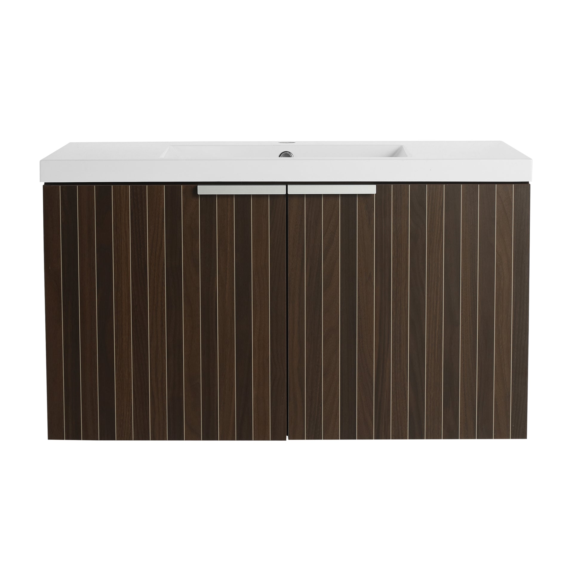 36 Inch Bathroom Cabinet With Resin Sink,Soft Close Doors,Float Mounting Design Silver Brown Stripe Bathroom Modern Plywood Plywood