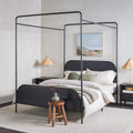 Modern Metal And Wood Canopy Queen Bedframe Black Queen Black Mdf Steel