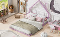 Full Size Metal Floor Bed With House Shaped Headboard, White Box Spring Not Required Full Pink Metal Bedroom Bed Frame Metal