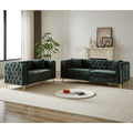 Chenille Pull Buckle Design Sofa For Living Room,Buttons Tufted With Copper Nail Decoration Armrest, Modern Couch Upholstered Button And Metal Legs Green Foam Chenille 5 Seat