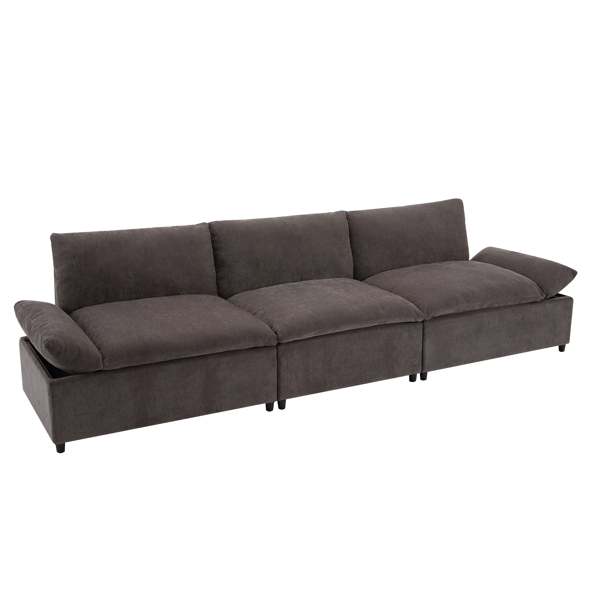 119.5'' 3 Seater Sofa With 2 Storage Unitsfor Living Room, Office, Apartment Gray Polyester 3 Seat