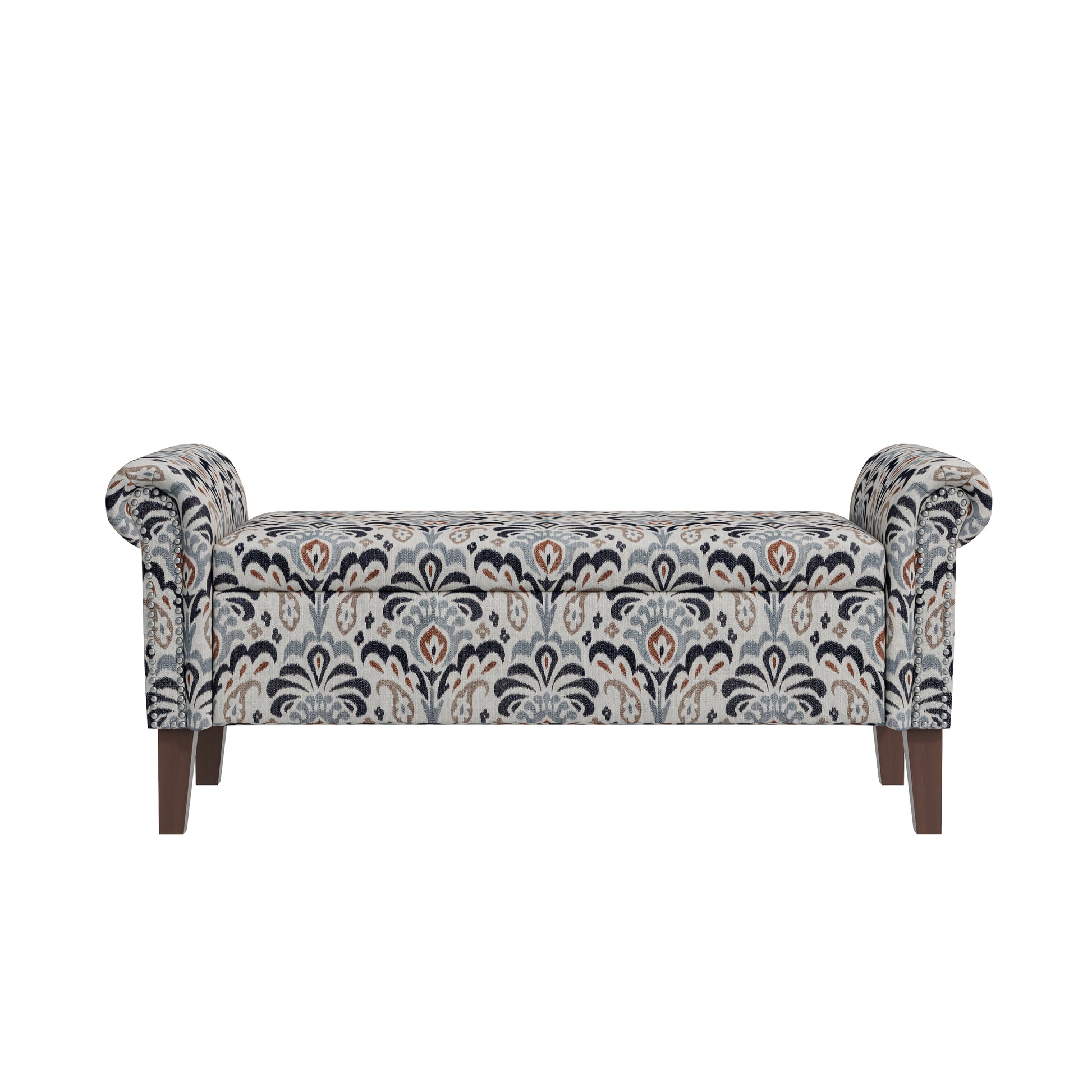Conrad Storage Ottoman Multi Polyester Floral Traditional Flip Top Rolled Arms Nailhead Trim Polyester