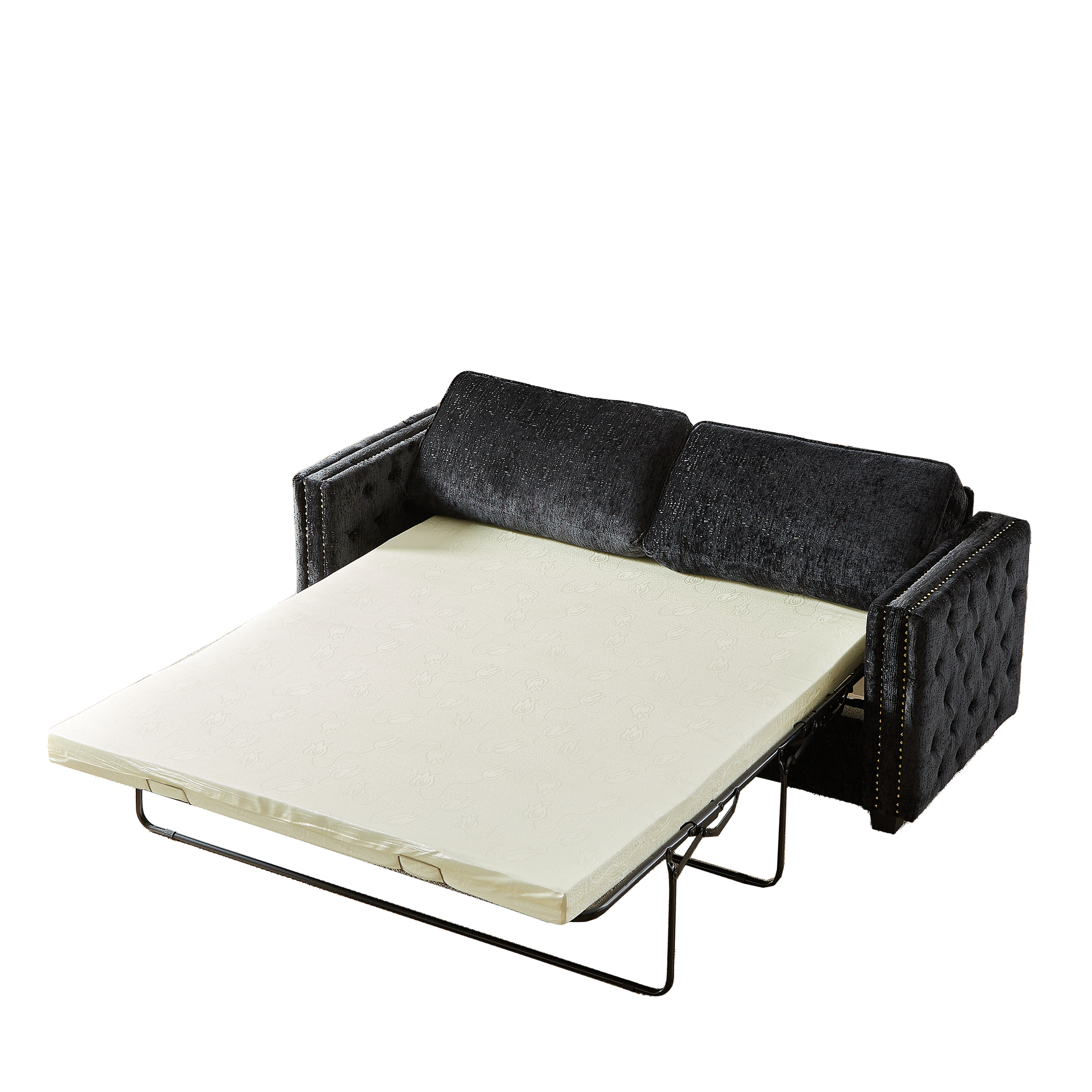 Convertible Sleeper Sofa With Memory Foam Mattress, 3 Seater Full Size Bed Couch For Living Rooms, Designed With Chenille Fabric Black Chenille 3 Seat