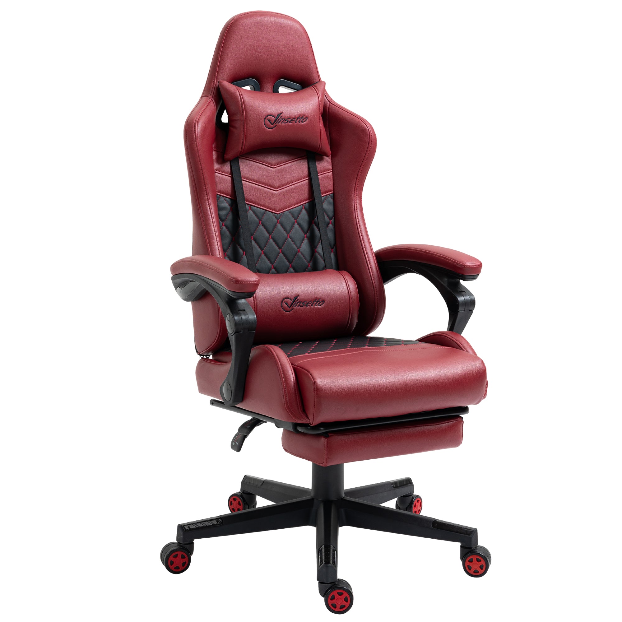 Vinsetto Racing Gaming Chair Diamond Pu Leather Office Gamer Chair High Back Swivel Recliner With Footrest, Lumbar Support, Adjustable Height, Red Red Pu