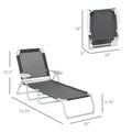 Outsunny Folding Chaise Lounge, Outdoor Sun Tanning Chair, 4 Position Reclining Back, Armrests, Metal Frame And Mesh Fabric For Beach, Yard, Patio, Dark Gray Dark Grey Metal