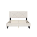Simple Queen Size Upholstered Bed Frame With Rivet Design, Modern Velvet Platform Bed With Headboard, Beige Queen Beige Bedroom Bed Frame Velvet Solid Wood Mdf